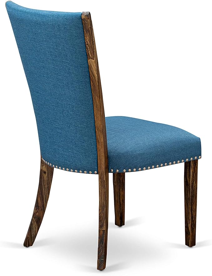 East West Furniture X777VE721-9 9 Piece Dining Set Includes a Rectangle Dining Room Table with X-Legs and 8 Blue Color Linen Fabric Upholstered Chairs, 40x72 Inch, Multi-Color