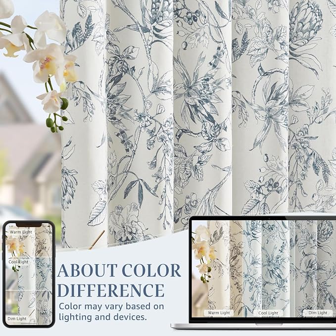 jinchan Floral Curtains 84 Inches Long Blue Flower Linen Farmhouse Curtain - Image 5