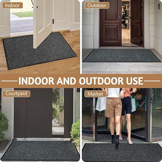 Durable Front Door Mat, Heavy Duty Indoor Outdoor Doormat, 72" x 48" Low Profile Outdoor Mats for Home Entrance, Stain and Fade Resistant Shoe Scraper Mat, Ideal for High Traffic Area