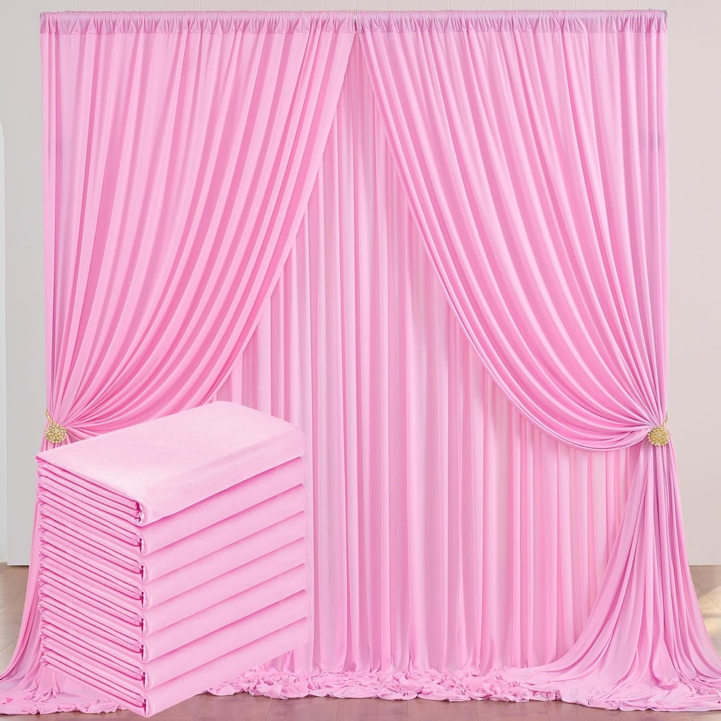 40 ft x 10 ft Wrinkle Free Baby Pink Backdrop Curtain for Parties, 8 Panels 5ftx10ft Polyester Photo Backdrop Drapes for Baby Shower Birthday Party Photography Wedding Backdrop Stand