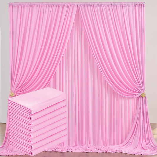 40 ft x 10 ft Wrinkle Free Baby Pink Backdrop Curtain for Parties, 8 Panels 5ftx10ft Polyester Photo Backdrop Drapes for Baby Shower Birthday Party Photography Wedding Backdrop Stand