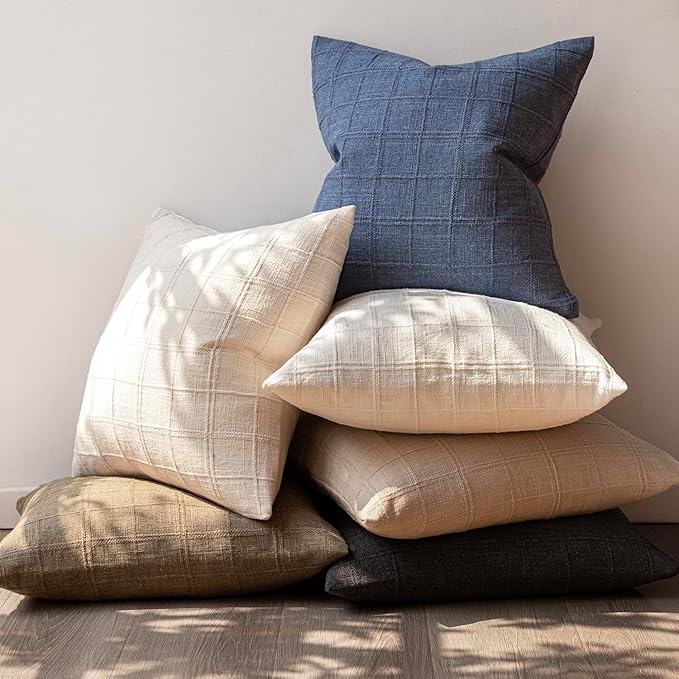 Foindtower Set of 2 Decorative Linen Check Throw Pillow Covers Neutral Long Body Lumbar Cushion Covers Farmhouse Vintage Home Decor For Sofa Chair Couch Bedroom Living Room Outdoor,14×36 Inch,Charcoal
