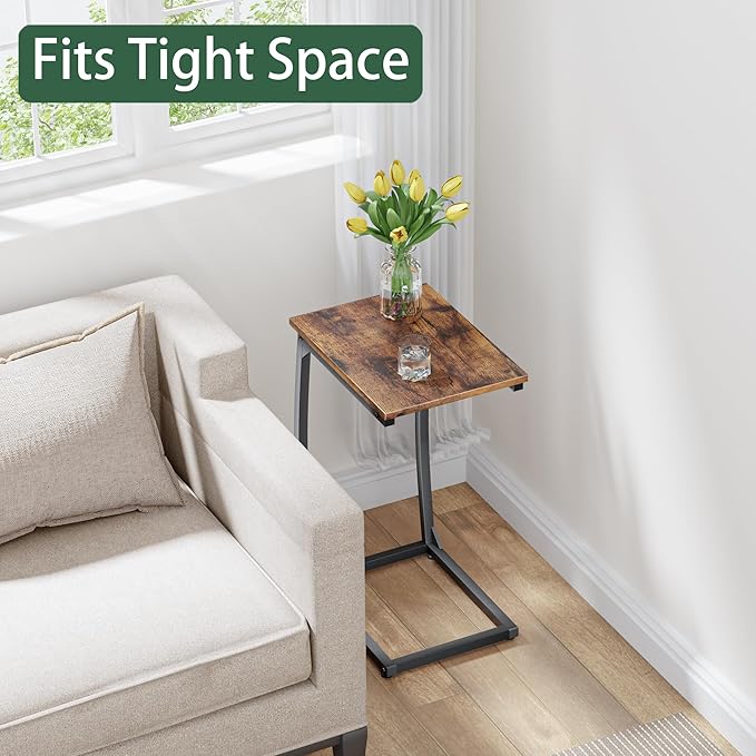 C-Shaped End-Table Set of 2 - Side Table for Couch,Curved Support Legs, Slide Under Couch Table for Sofa, TV Tray Table for Living Room Bedroom (Rustic Brown)