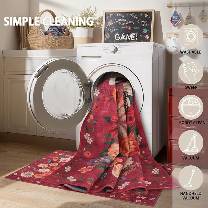 Area Rugs 10x14 Living Room, Non Slip Machine Washable Floral Rugs, Low Pile - Image 4