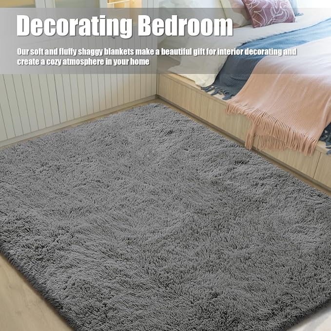 6x9 Fluffy Area Rug for Living Room, Shag Area Rugs for Bedroom, Deep Grey Soft - Image 5