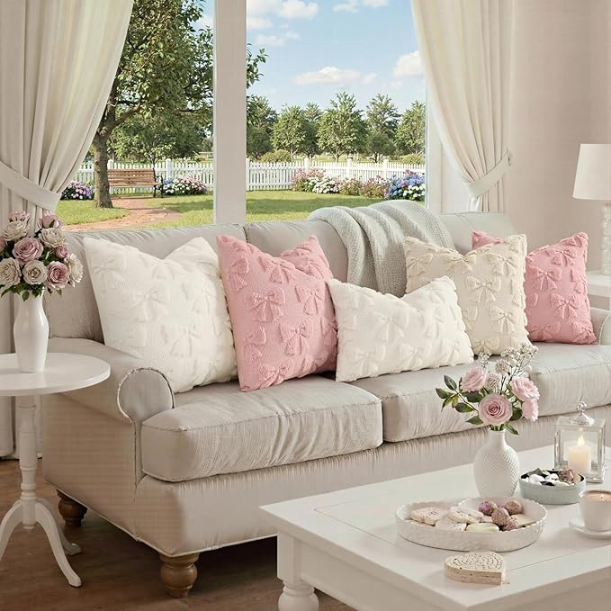 decorUhome Cream White Bow Pillow Covers Set of 2 Coquette Aesthetic Cute - Image 4