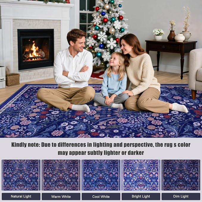 Area Rugs 9x12 Living Room: Floral Washable Rug Vintage Large Soft Boho - Image 9