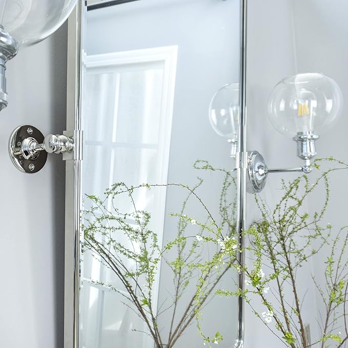 TEHOME 30x40'' Chrome Pivot Mirror Bathroom Tilt Vanity Mirror Large 40x30'' Polished Nickel Metal Framed Rectangle Tilting Beveled Vanity Mirrors for Wall, Vertical