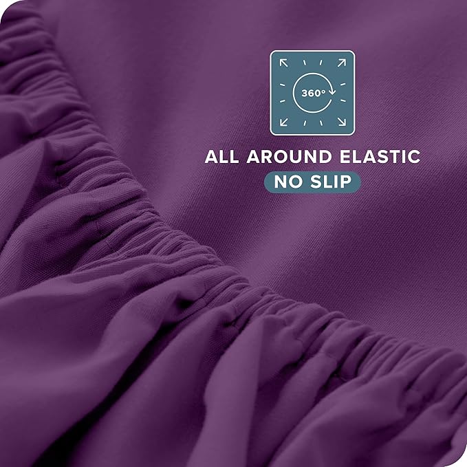 Bare Home Split Head Flex King Sheet Set - 1800 Ultra-Soft Microfiber Bed Sheets - Double Brushed - Deep Pockets - Easy Fit - 4 Piece Set - FlexTop King Bedding Sheets (Split Head Flex King, Plum)