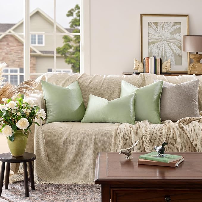 GIGIZAZA 18x18 Pillow Covers Set of 2 Velvet Throw Pillows Decorative Sage - Image 2