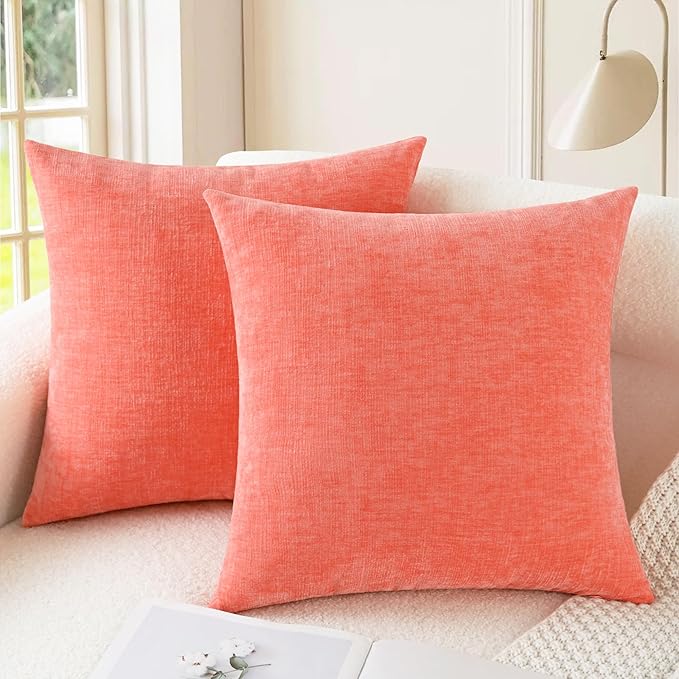 CaliTime Throw Pillow Covers Decorative 24 X 24 Inches Pack of 2 Cozy Chenille by CaliTime