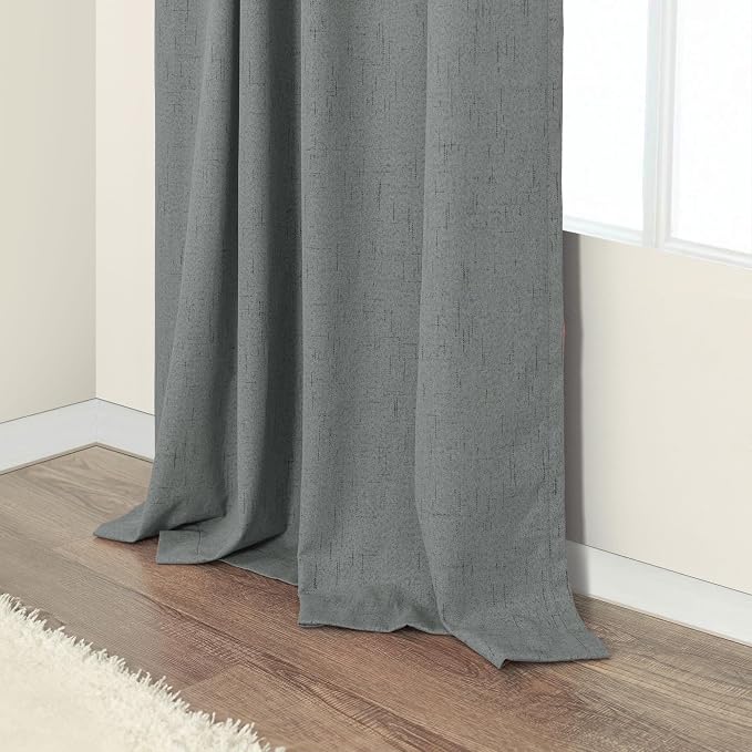 Gray Blackout Curtains 96 Inches Long 2 Panel Burg Linen Textured Charcoal Dark - Image 9