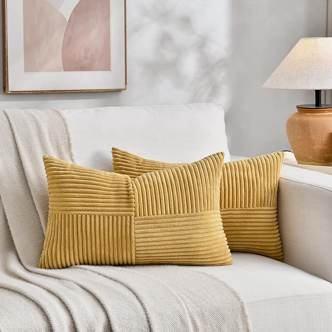 Fancy Homi 2 Packs Mustard Yellow Lumbar Decorative Throw Pillow Covers 16x28 - Image 5