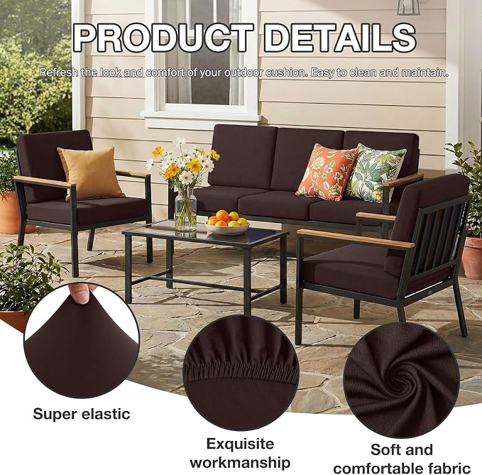 hyha 4Pcs Patio Cushion Covers, Stretch Outdoor Couch Cushion Covers Replacement - Image 3