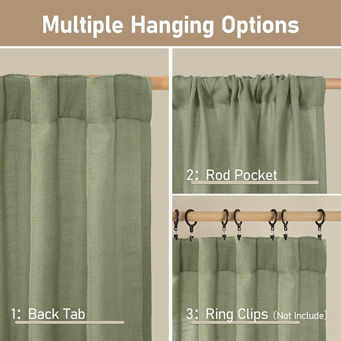 LAMIT Small Window Linen Curtains 45 Inches Long, Semi Sheer Light Filtering - Image 3