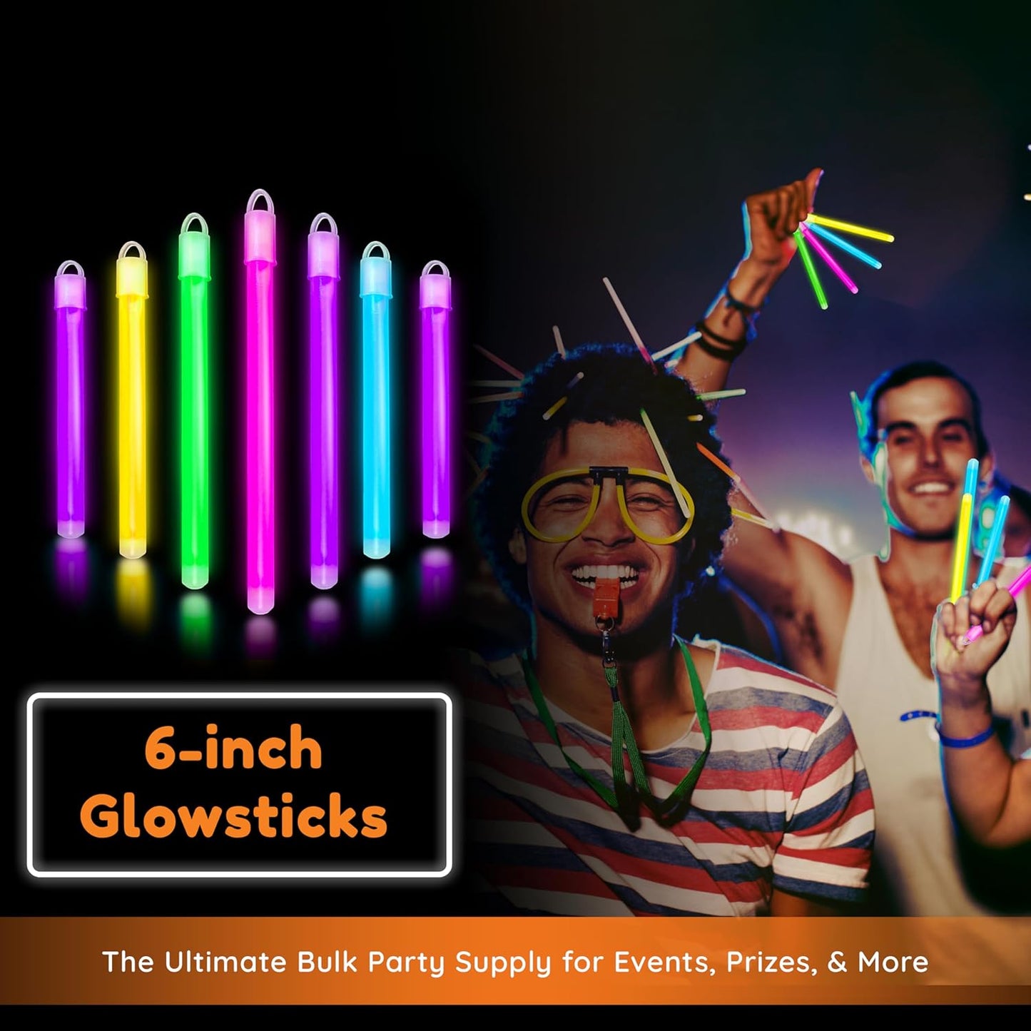Glow Fever Glow in The Dark Sticks - 100 ct 6" Glow Sticks Bulk Party Pack with End Caps & Lanyards - Glow Party Favors for Concert, Festival, & Wedding Neon Light Sticks by Party Dragon, Green