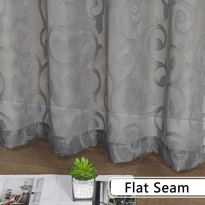 OWENIE Furman Sheer Curtains 45 Inch Long 2 Panels Set, Airy Jacquard Clip - Image 7