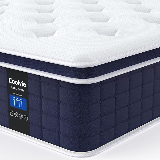 Coolvie California King Mattress in a box, Medium Firm 12 Inch Hybrid Cal King Mattress with Pocket Spring, Pressure Relief, Cooling, Personalized Support for Heavy People, CertiPUR-US® Certified Foam