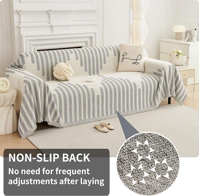 HAOMAIJIA Boho Sofa Covers Couch Covers for 3 Cushion Couch Sofa Pet Friendly Soft Thick Non Slip Couch Cover for Dogs Washable Sectional Couch Covers L Shape Furniture Protecto (Grey, 71"x118")