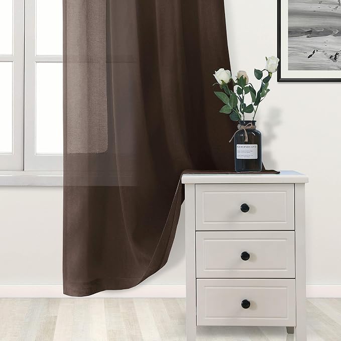 DWCN Brown Sheer Curtains for Kitchen Windows - Image 3