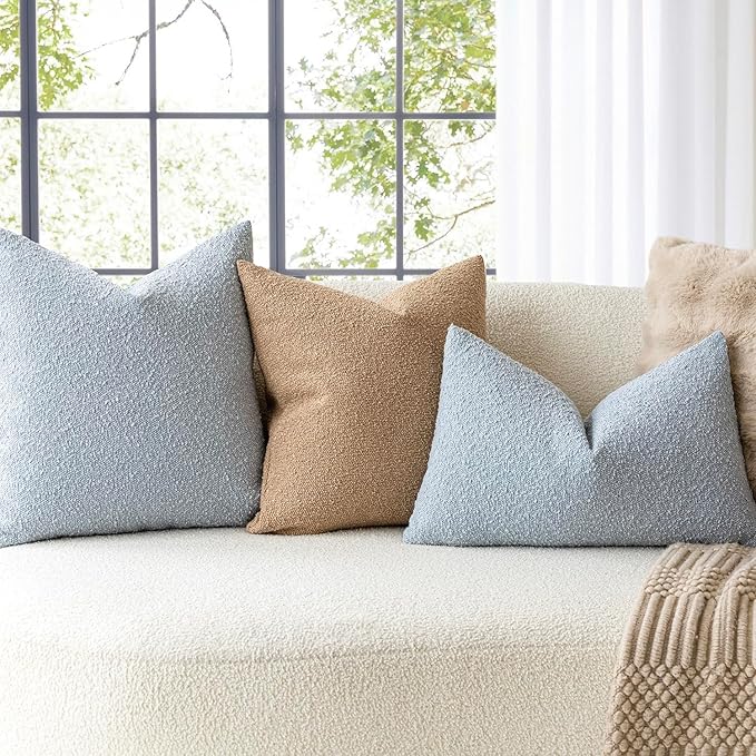 Foindtower Pack of 2, Decorative Textured Boucle Throw Pillow Covers Accent Solid Pillow Cases Cozy Soft Couch Cushion Case for Chair Sofa Bedroom Living Room Home Decor 22 x 22 Inch Taupe Khaki Camel