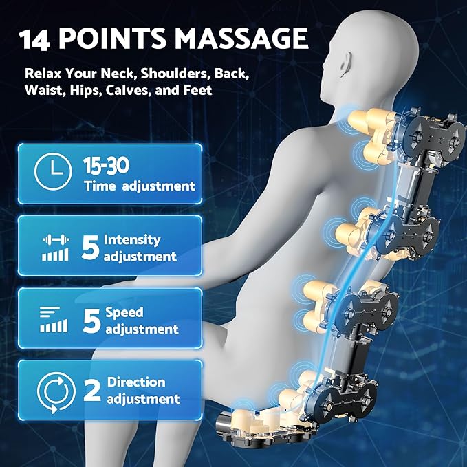 Massage Chair, Zero Gravity Full Body Massage Chair, Shiatsu Recliner with 14 Massage Points, Lumbar & Calf Heating, 20 Auto Modes, Spacious Massage Area, Bluetooth Speaker, Touch Screen Controller