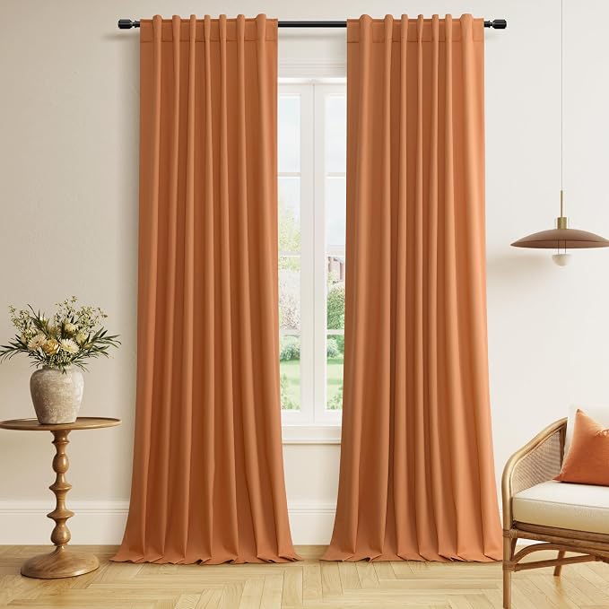 Guken Orange 100% Blackout Linen Curtains 96 Inch Length 2 Panels Set by Guken