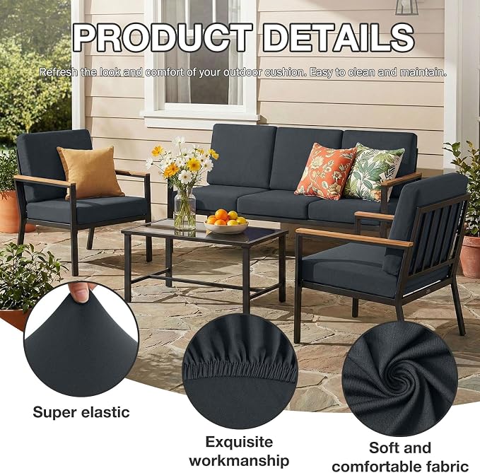 hyha 8Pcs Patio Cushion Covers, Stretch Outdoor Couch Cushion Covers, Washable - Image 3