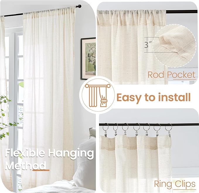 BGment Extra Long Beige Linen Curtains 96 Inch Length - Image 6