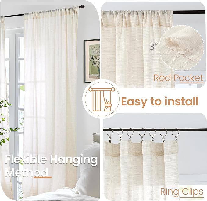 BGment Beige Linen Curtains 80 Inches Long - Image 6