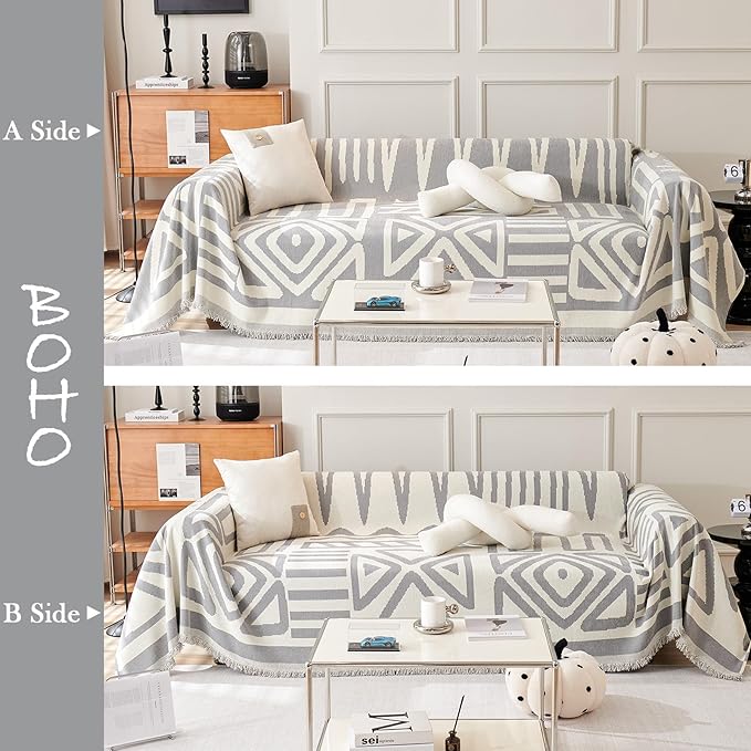 HANDONTIME Grey Armchair Sofa Cushion Covers Boho Sofa Covers Dog Couch Cover for Sofa Recliner Chenille Couch Sofa Slipcover for Pets Sofa Cover Washable Slip Covers for Sofas/Couches, 71" X102"