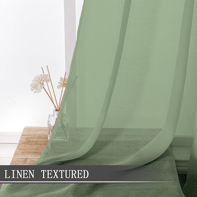 Tollpiz Sheer Curtain Linen Textured Bedroom Curtains Sheer Light Filtering Rod - Image 2