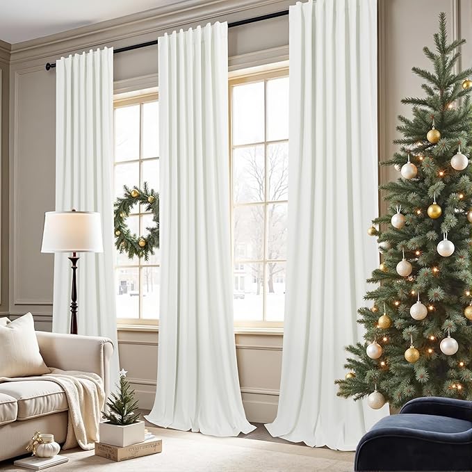 Ivory Blackout Curtains 90 Inches Long 2 Panel Light Blocking Patio Drape - Image 3