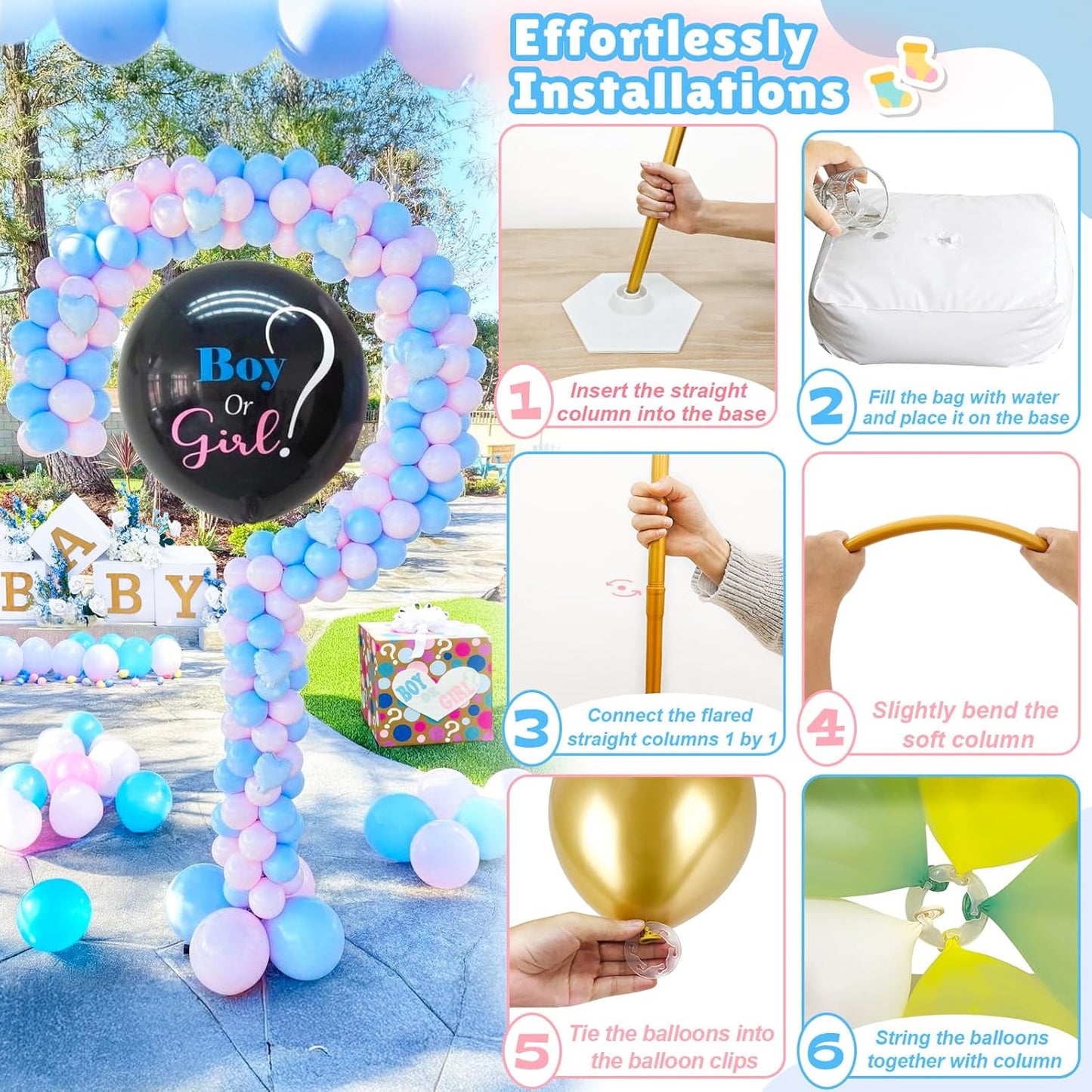 AerWo Upgraded 6FT Gender Reveal Balloon Arch Stand, DIY Question Mark Balloon Stand with Base, Adjustable Circle Heart Half-Arch Shape for Baby Shower Valentines Birthday Wedding Backdrop Decorations