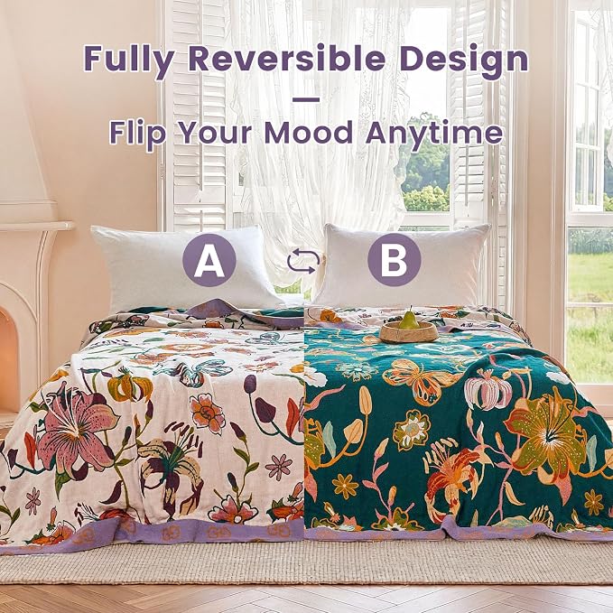 MSGKV Boho Throw Blanket 90"x108" Floral Blanket - Image 4