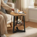PPAMAPIC Round End Table, 2 Tier Side Table with Storage Shelf, Nightstand Accent Table for Living Room Bedroom Small Space, Black Metal Frame, 15.7" D x 19.7" H, Rustic Brown