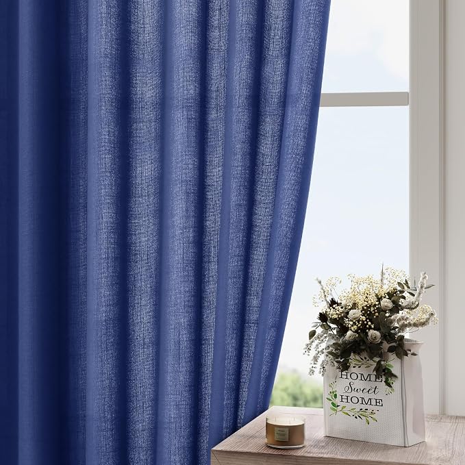 Nanspring Classic Blue Linen Curtains 108 Inches Long - Image 4