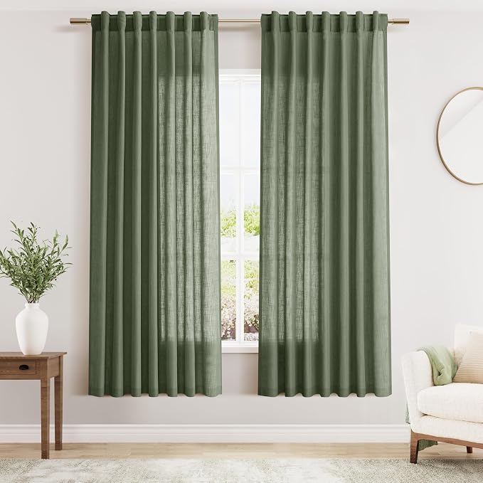 Nanspring Olive Green Linen Blend Semi Sheer Light Filtering Curtains 78 Inches by Nanspring