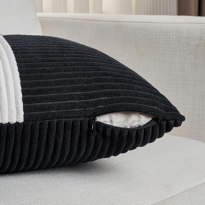 Fancy Homi Set of 2 Black White Big Decorative Throw Pillow Covers 24x24 Inch - Image 4