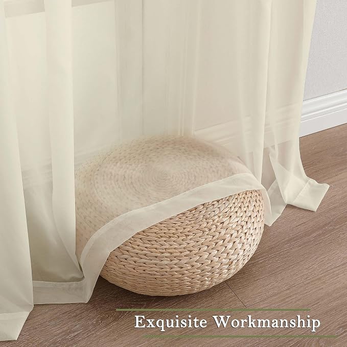 Lecloud Cream Sheer Curtains 108 Inches Long 2 Pcs, Dual Rod Pocket Home Decor - Image 7