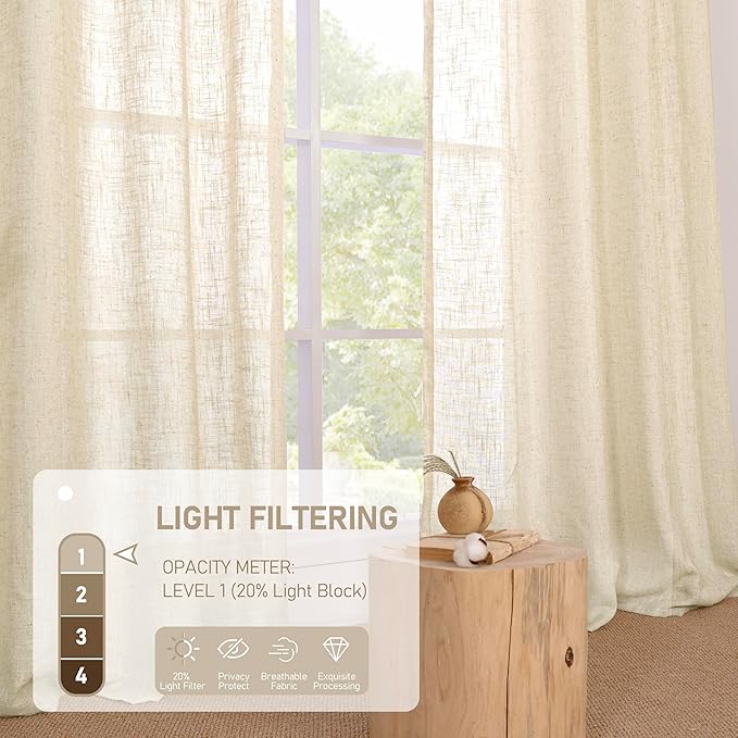 LAMIT Beige Linen Sheer Curtains 90 inch - Image 5