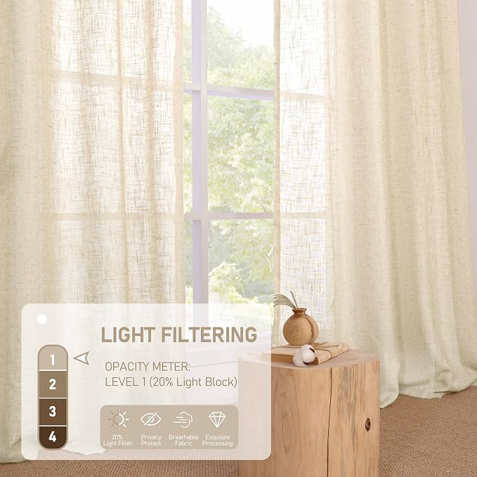 LAMIT Beige Linen Curtains 84 Inch Length 2 Panels - Image 5