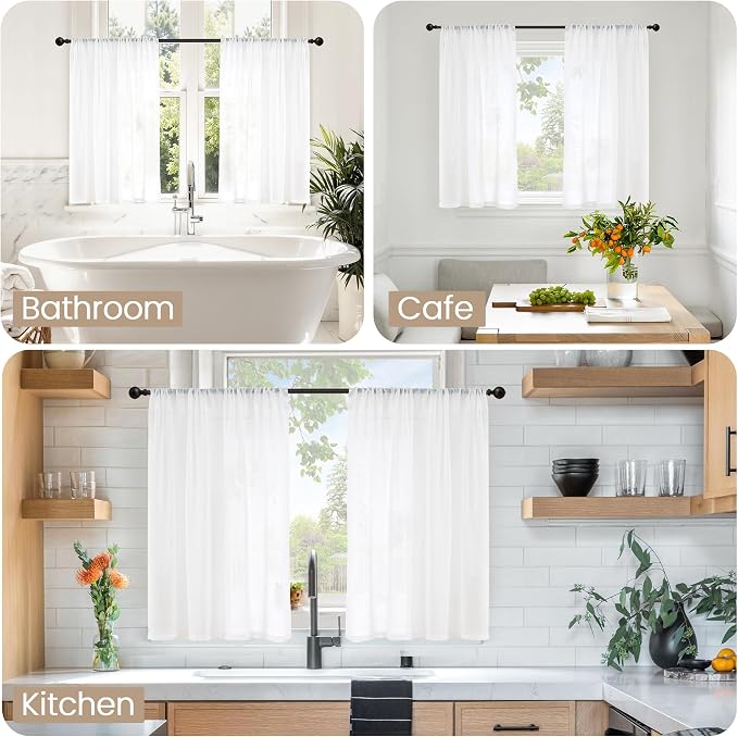 BGment White Linen Semi Sheer Curtains 36 Inch Length - Image 2
