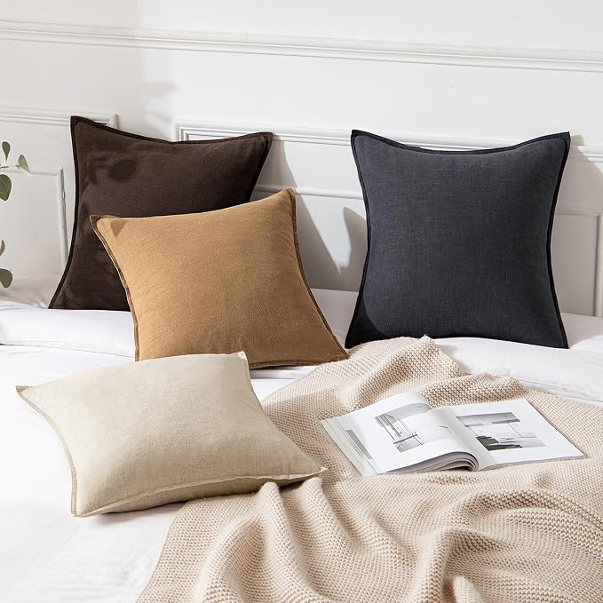 MIULEE Decorative Linen Euro Sham Pillow Covers 24x24 Brown ​Boho Farmhouse​ - Image 4
