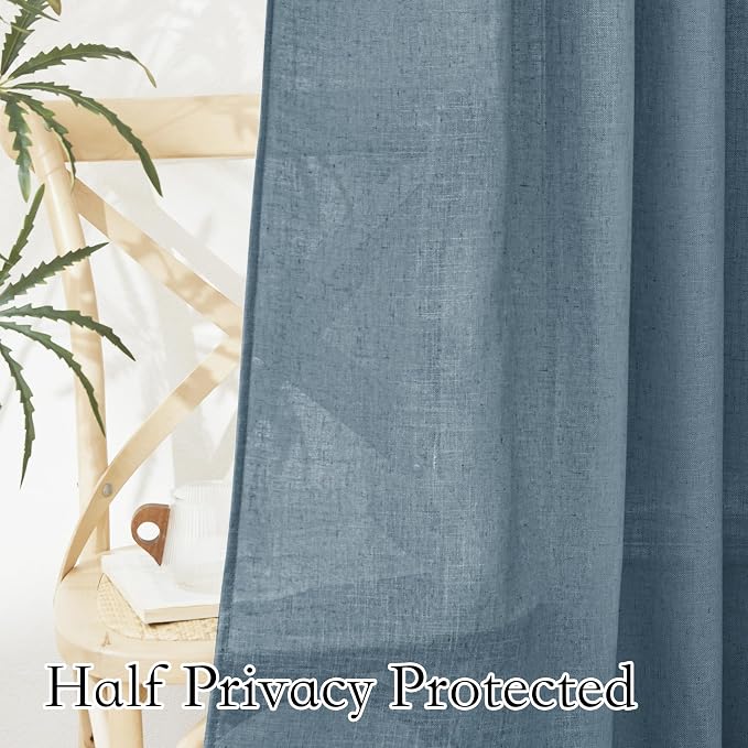 RYB HOME Stone Blue Sheer Curtains 84 inch Length Soft Linen Texture Curtains - Image 5
