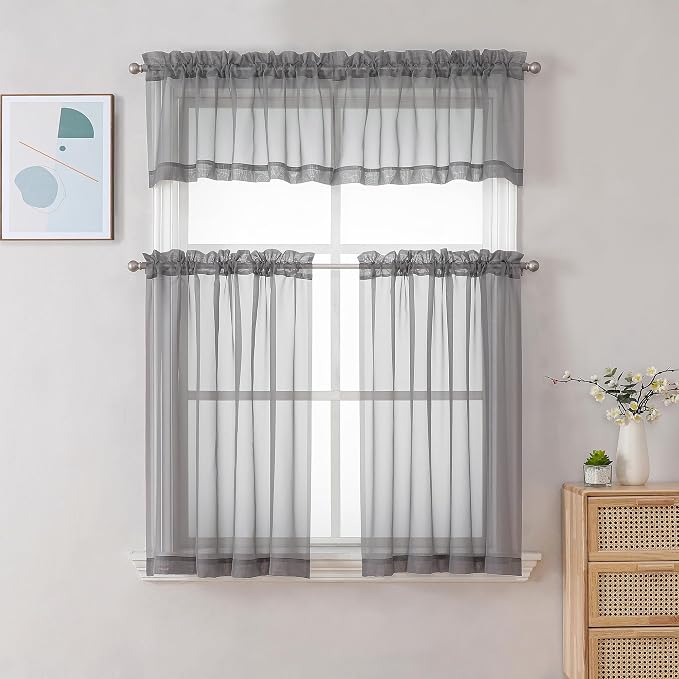 Chyhomenyc Sheer Curtains Tiers 42W x 24L Inches, Light Filtering Small Curtains - Image 2