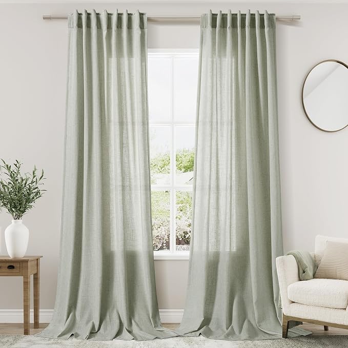 Sage Green Curtains 120 inches Long 2 panels by Nanspring