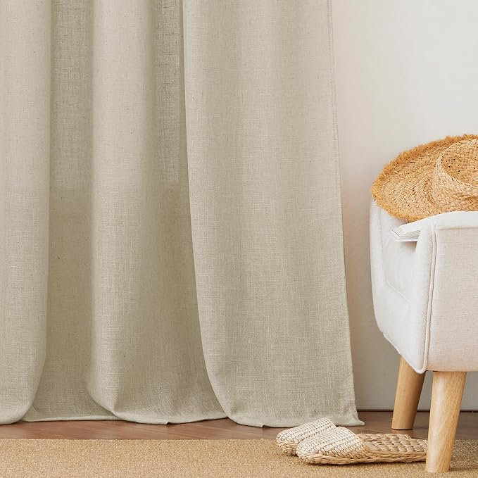 RYB HOME Semi Sheer Curtains Linen Texture Translucent Privacy Small Drapes - Image 6