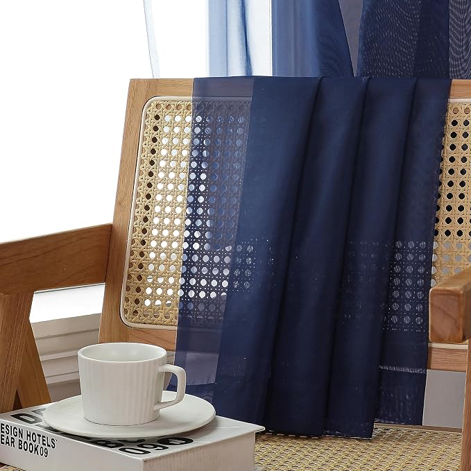 Aiyufeng Sheer Navy Blue Curtains 84 inch Length 2 Panels Set, Airy - Image 2