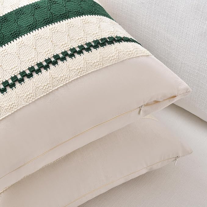 Fancy Homi Set of 1 Dark Green Boho Lumbar Decorative Throw Pillow Covers 12x20 - Image 3